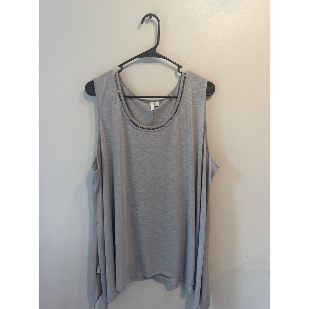Catherines Gray Slub Knit Tank Top Studded Neckline Sharkbite Hem Size 18/20W